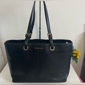 Michael Kors Black Large Leather Commuter Tote Jet Set Travel Series